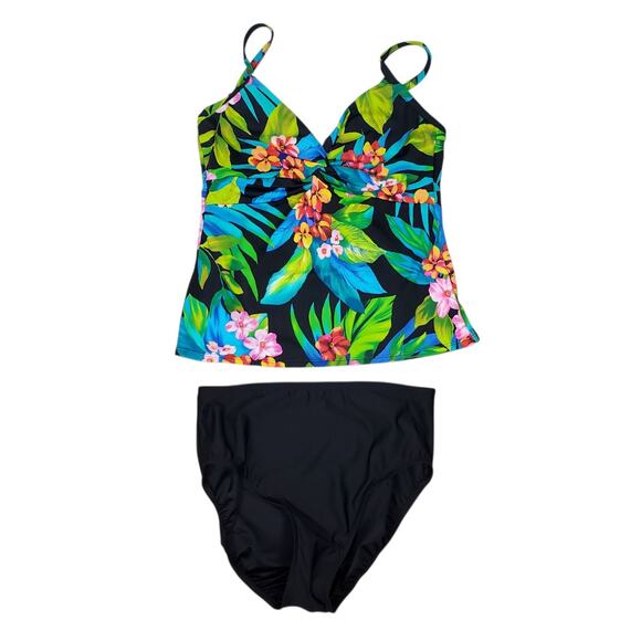 Miraclesuit Other - Miraclesuit 2 PC Roswell TANKINI SWIMSUIT Sz 12 Black Tropical Floral Underwire